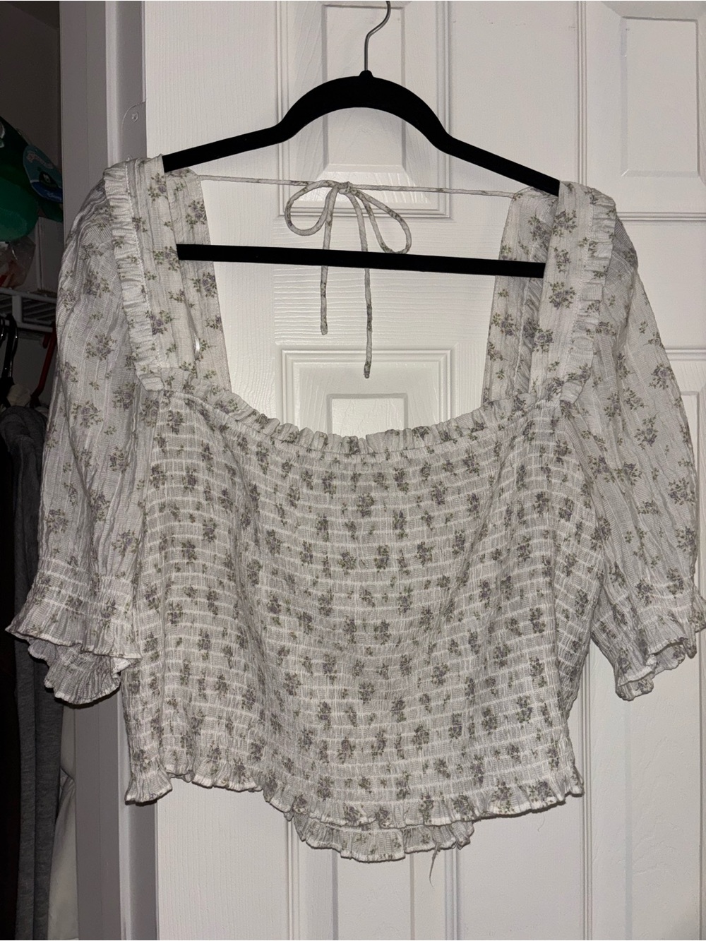 H&M Sage Floral Smocked Milkmaid Crop Top XL
